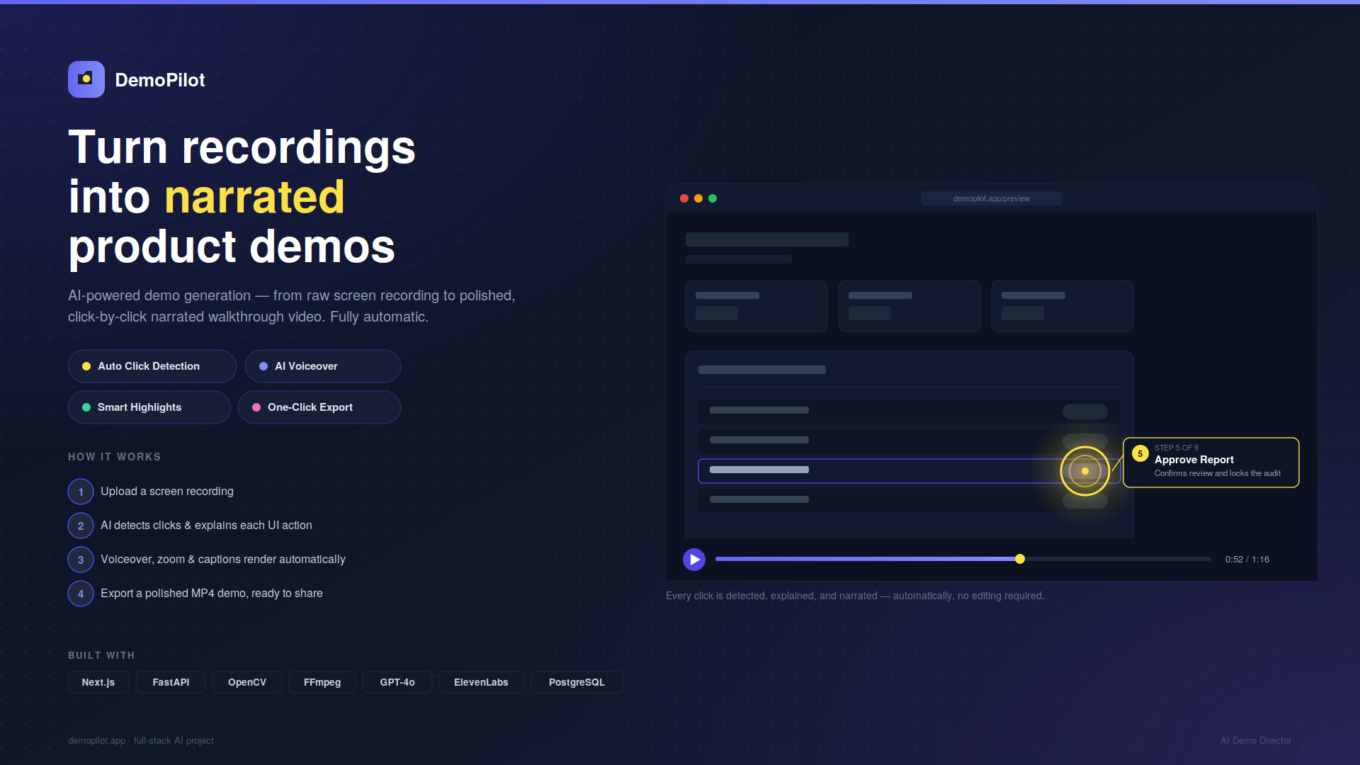 DemoPilot — Turn any screen recording into a polished, narrated product demo.